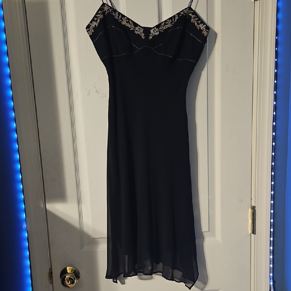 Tahari Black Dress with Floral Embroidery